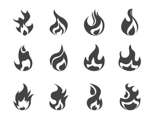 fire flame burning hot glow flat design icons set