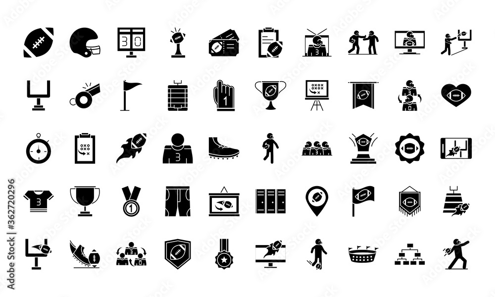 Canvas Prints american football game sport professional and recreational icons set silhouette design icon