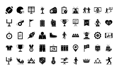 american football game sport professional and recreational icons set silhouette design icon © Stockgiu