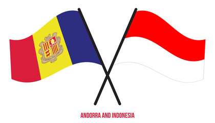 Andorra and Indonesia Flags Crossed And Waving Flat Style. Official Proportion. Correct Colors.