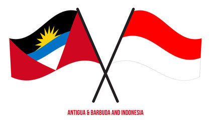 Antigua & Barbuda and Indonesia Flags Crossed Flat Style. Official Proportion. Correct Colors