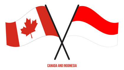 Canada and Indonesia Flags Crossed And Waving Flat Style. Official Proportion. Correct Colors.