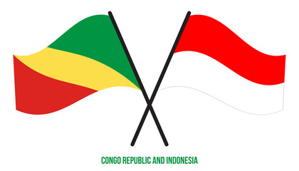 Congo Republic and Indonesia Flags Crossed Flat Style. Official Proportion. Correct Colors