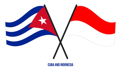 Cuba and Indonesia Flags Crossed And Waving Flat Style. Official Proportion. Correct Colors.