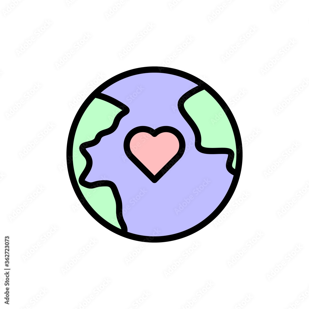 Poster heart, earth icon. simple color with outline vector elements of flower children icons for ui and ux,