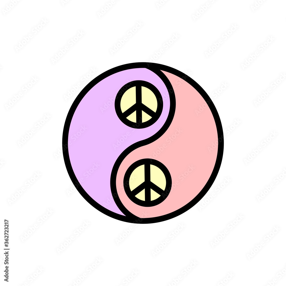 Poster peace, yin yang icon. simple color with outline vector elements of flower children icons for ui and 