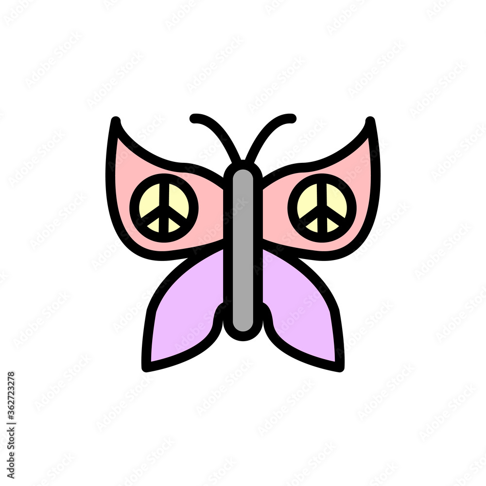 Poster butterfly, peace icon. simple color with outline vector elements of flower children icons for ui and