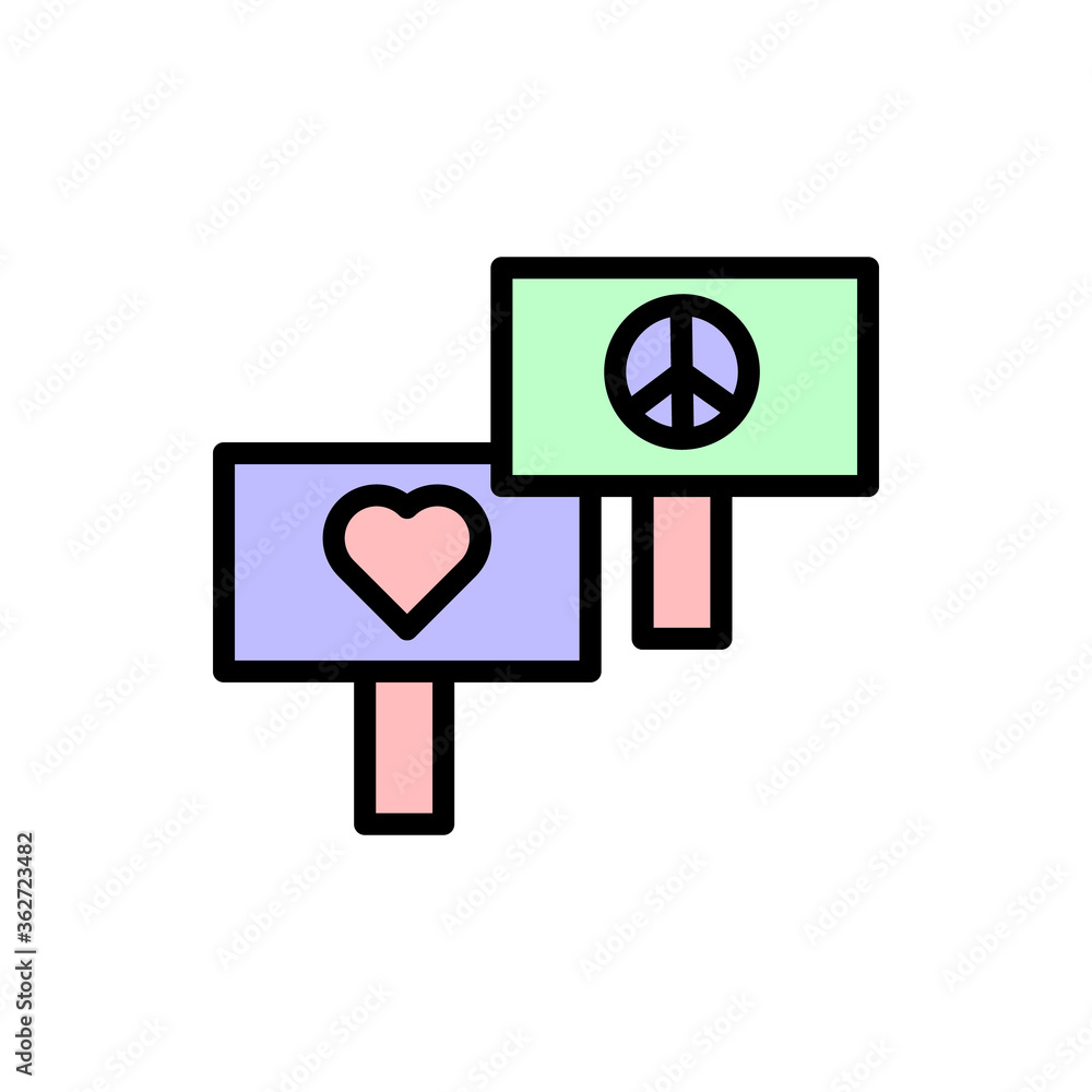 Aufkleber signboard, peace, heart icon. simple color with outline vector elements of flower children icons for