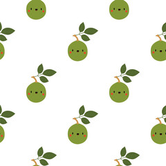 Kawaii Cartoon Bael fruit. Patterns 
