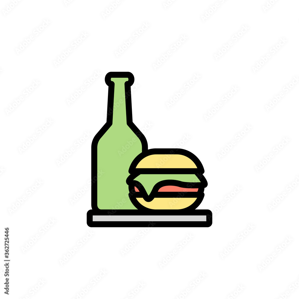 Poster beer bottle, hamburger icon. simple color with outline vector elements of international beer day ico