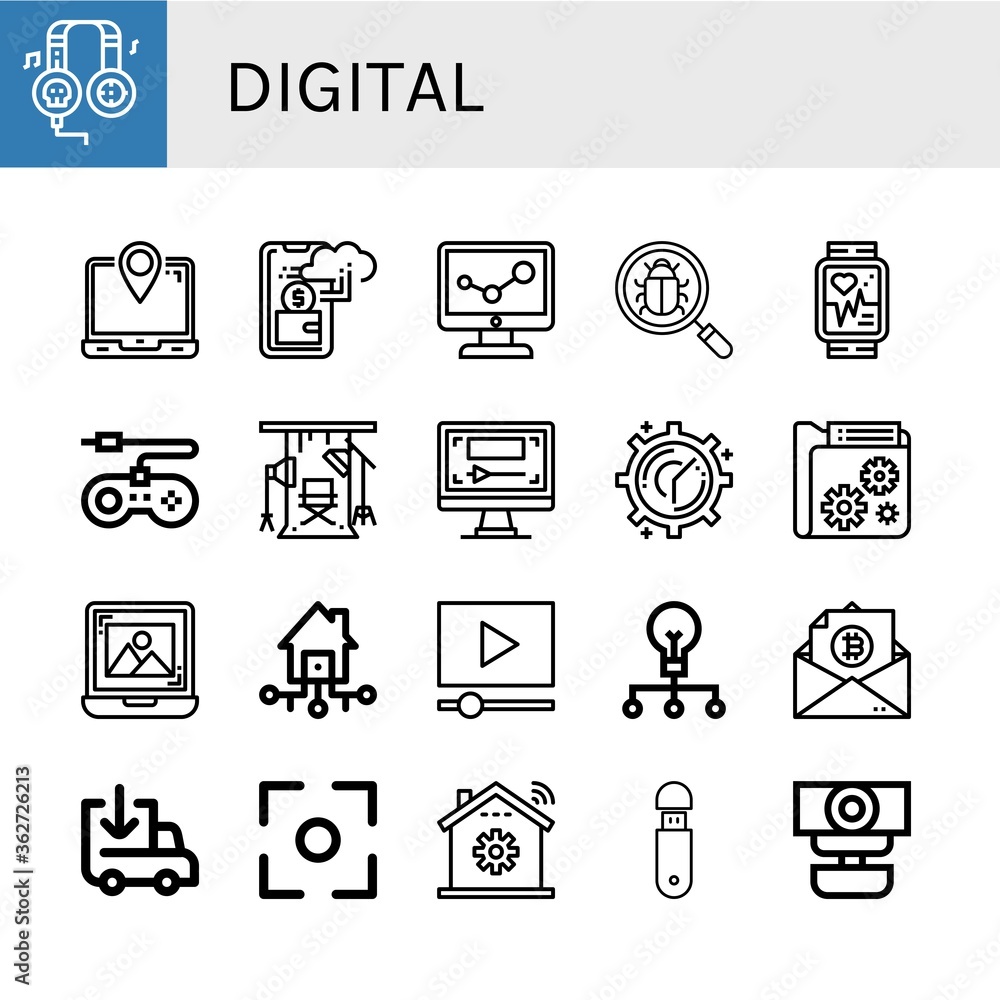 Poster digital simple icons set