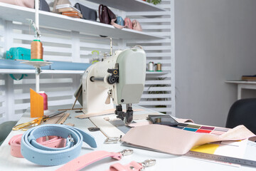seamstress workplace and many items on the table