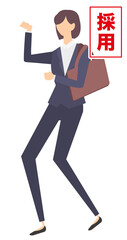 	採用　内定　転職活動　就職活動　喜ぶ　女性　ベクターイラスト