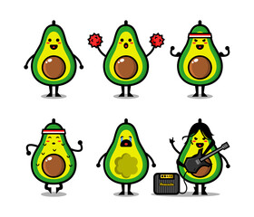 Funny cute avocado character set