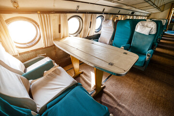 Interior of an old passenger plane.
