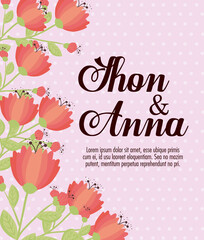 greeting card with flowers red color, wedding invitation with flowers red color decoration vector illustration design