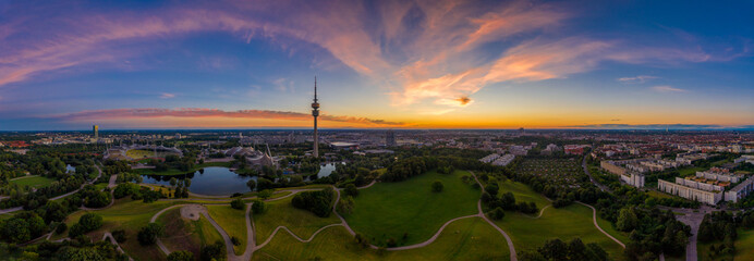 Powerful sunrise at the early summer morning in Munich, bavaria, germany.