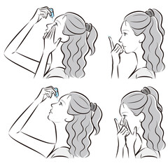 眼をケアしている女性のイラスト