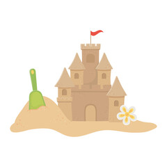 summer travel and vacation sand castle shovel beach