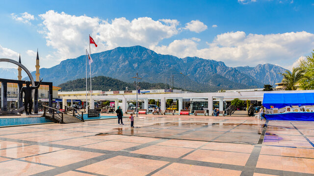 KEMER, TURKEY - APR 16, 2015: Central square in Kemer, Turkey. Kemer a seaside resort on the Mediterranean coast of Turkey, Antalya Province