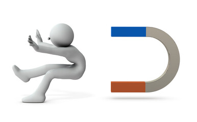 磁石に引き寄せられる人物