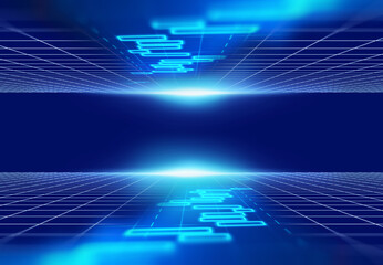 digital landscape with technology elements 3d illustration