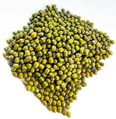 Green Mung Beans Also Know as Mung Dal, Vigna Radiata, Green Beans or Moong Dal isolated on White Background