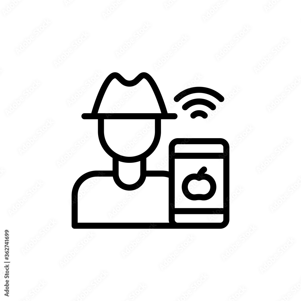 Poster farmer, smartphone, tomato icon. simple line, outline vector elements of automated farming icons for