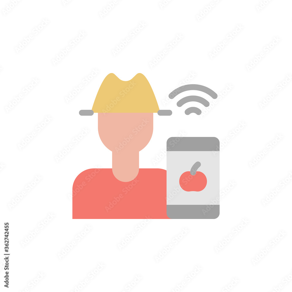 Poster farmer, smartphone, tomato icon. simple color vector elements of automated farming icons for ui and 