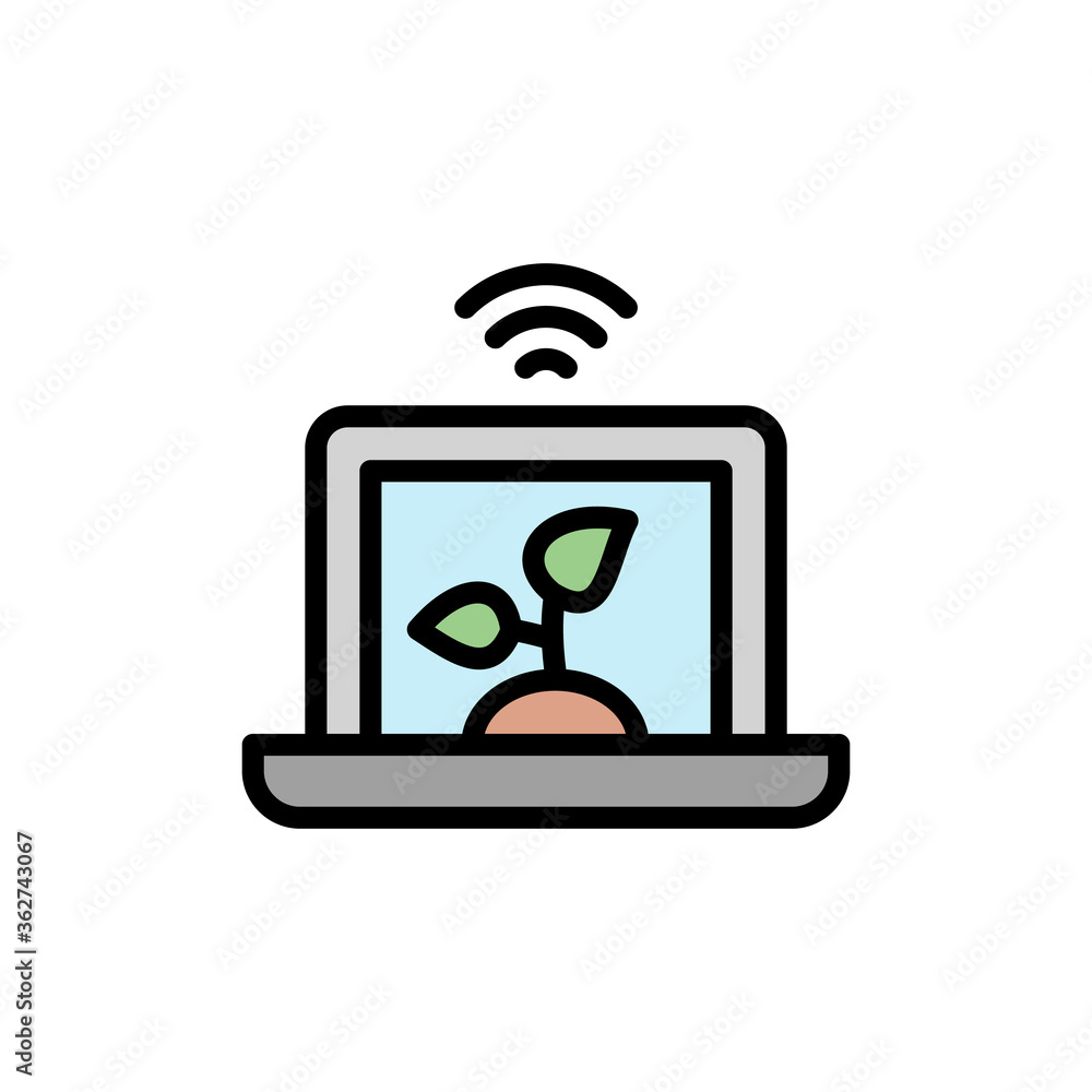 Poster laptop, website, products icon. simple color with outline vector elements of automated farming icons