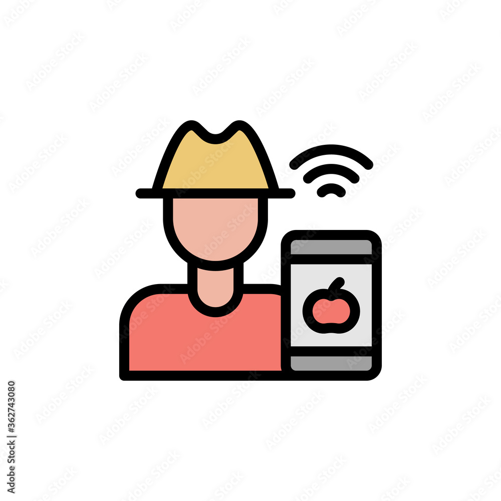 Poster farmer, smartphone, tomato icon. simple color with outline vector elements of automated farming icon