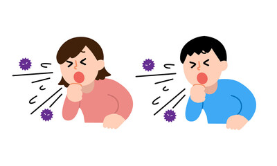 Obraz premium ウイルス・菌と咳をする男性女性