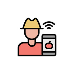 Farmer, smartphone, tomato icon. Simple color with outline vector elements of automated farming icons for ui and ux, website or mobile application