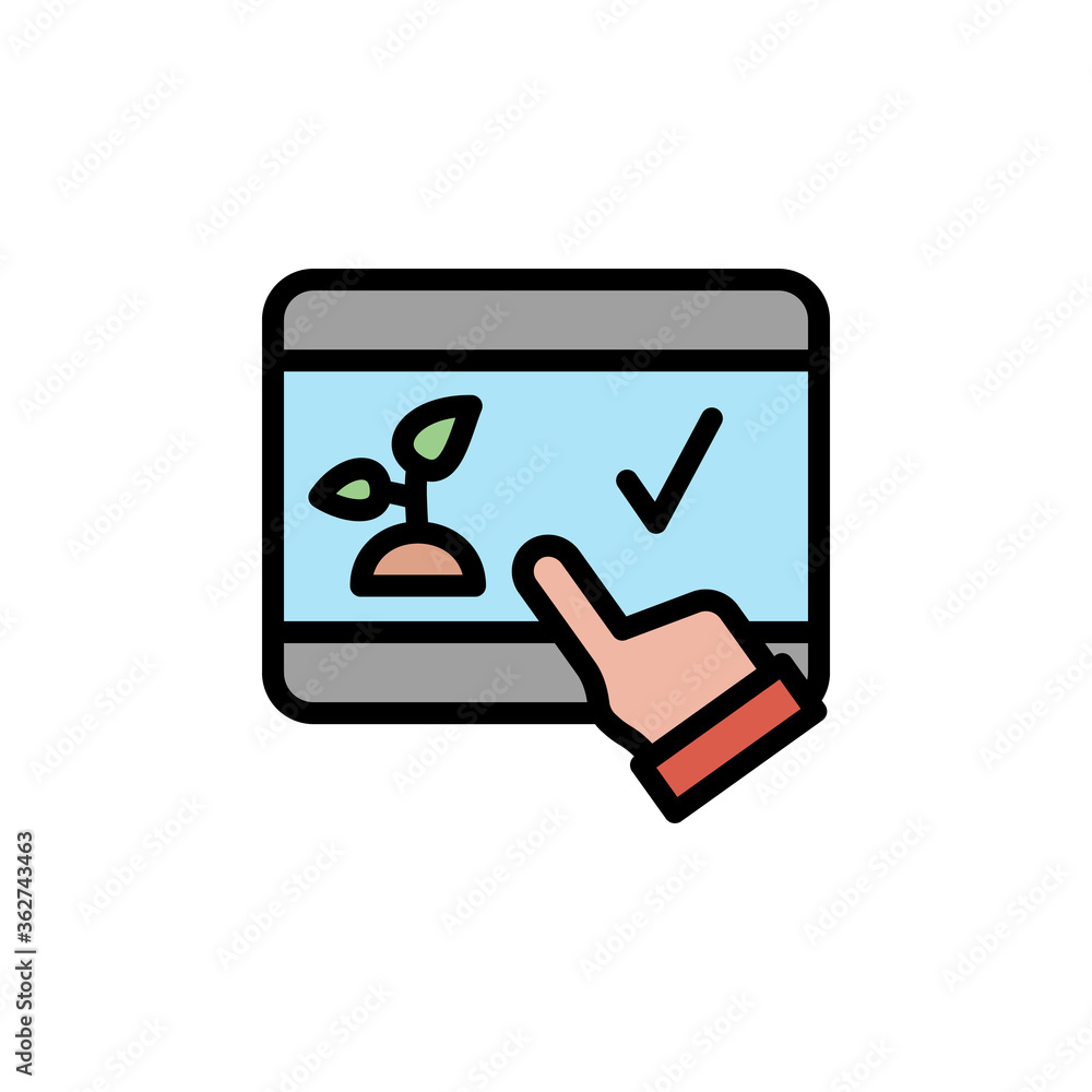 Poster tablet, hand, control icon. simple color with outline vector elements of automated farming icons for
