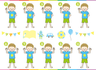 英語で1から10までの数える男の子の表情セット