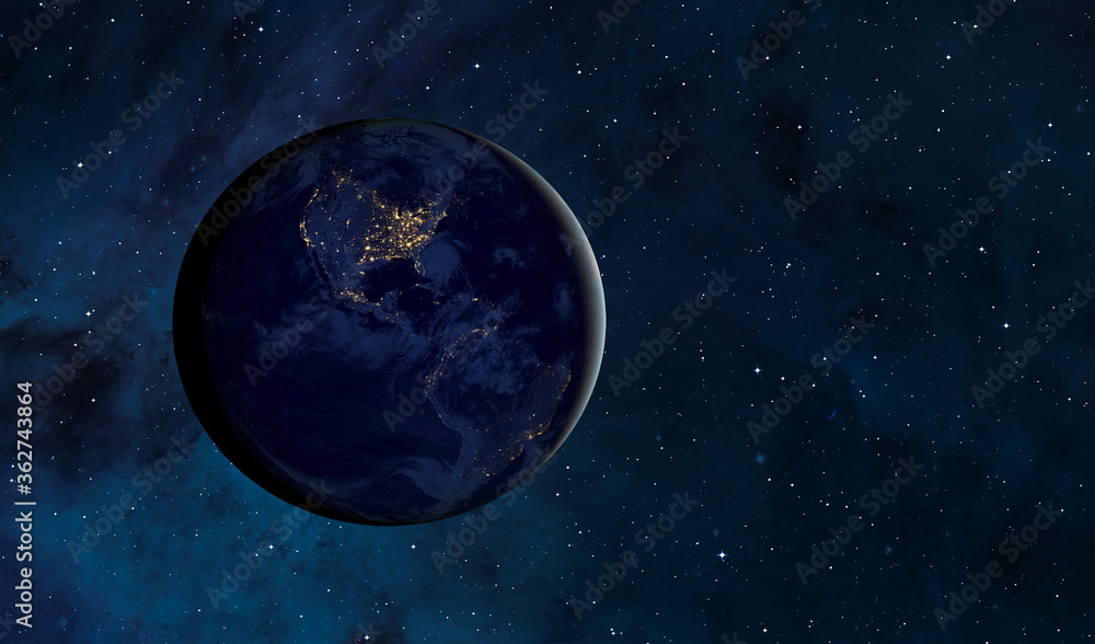 Poster View of Earth from outer space with millions of stars around it 