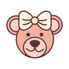 baby female bear face toy, object newborn line and fill design icon