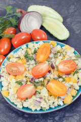 Salad with vegetables and bulgur groats. Healthy meal containing vitamins and minerals