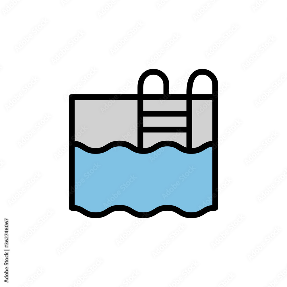 Poster swimming pool, steps icon. simple color with outline vector elements of vacation icons for ui and ux