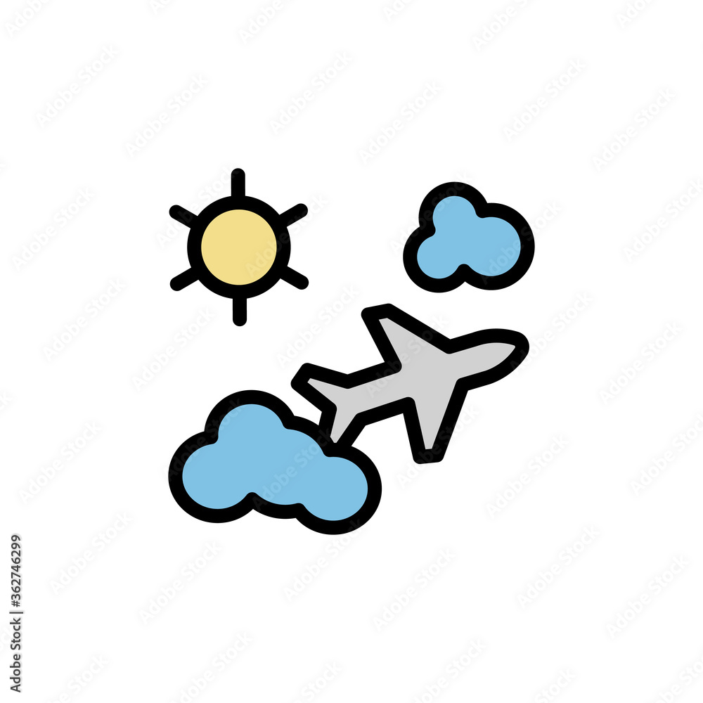 Poster travel, plane, sun icon. simple color with outline vector elements of vacation icons for ui and ux, 