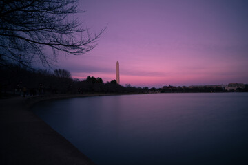 American national monument beautiful sunset view over tidal basin lake on a cold winter evening