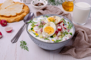 Cold soup with raw vegetables and eggs