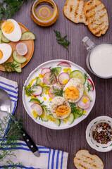 Cold soup with raw vegetables and eggs