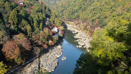 View of Arashiyama Gorge during autumn season at day time