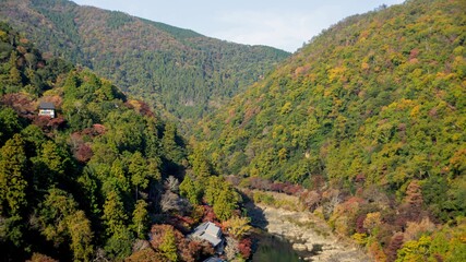 View of Arashiyama Gorge during autumn season at day time