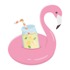 summer travel and vacation flamingo float juice with fruits isolated design icon