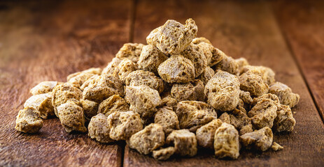chunky textured soy, vegan meat substitute. Brazilian soy rich in protein.