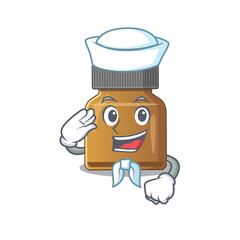 Smiley sailor cartoon character of bottle vitamin b wearing white hat and tie