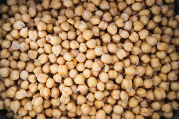 simple food ingredients, pot of fresh chickpeas from top down perspective