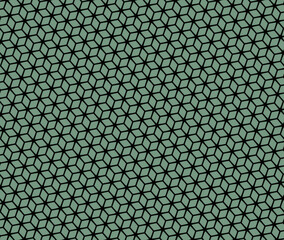 Olive green, black color geometric rhombus pattern. Simple tile seamless background. Optical illusion. Repetitive backdrop with lines. Modern decoration for website banner, poster, story.